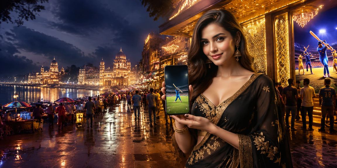 Neon lights over cricket betting interface in India